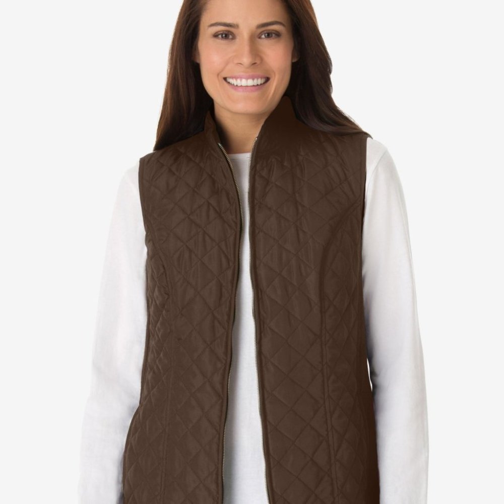 NEW Zip-Front Quilted Vest - Chocolate Brown